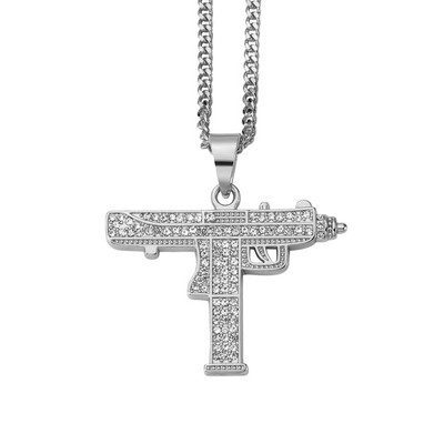 Lanț actual pentru bărbați cu pandantiv pistol și pietre decorative