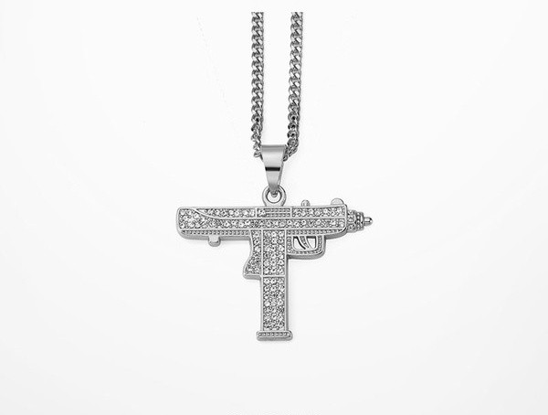 Lanț actual pentru bărbați cu pandantiv pistol și pietre decorative