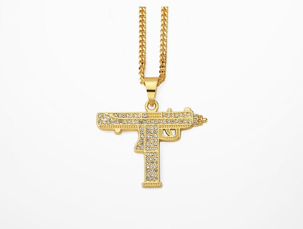 Lanț actual pentru bărbați cu pandantiv pistol și pietre decorative