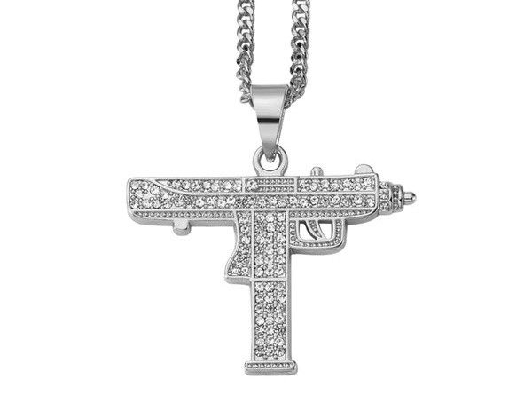 Lanț actual pentru bărbați cu pandantiv pistol și pietre decorative