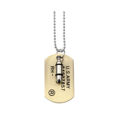 Vīriešu moderna ķēde ar ložu kulonu un plāksnīti ar uzrakstu