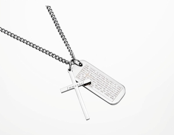 Lanț curent pentru bărbați cu pandantiv în cruce și inscripție