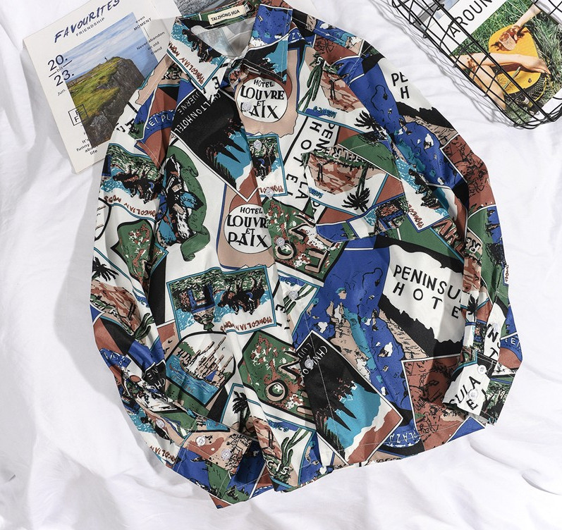 Cămașă colorată pentru bărbați cu mâneci lungi și guler clasic