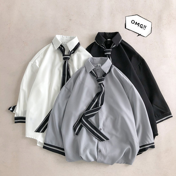 Camasa barbati eleganta cu cravata si model lat cu maneca 3/4