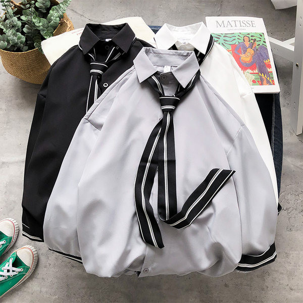 Camasa barbati eleganta cu cravata si model lat cu maneca 3/4