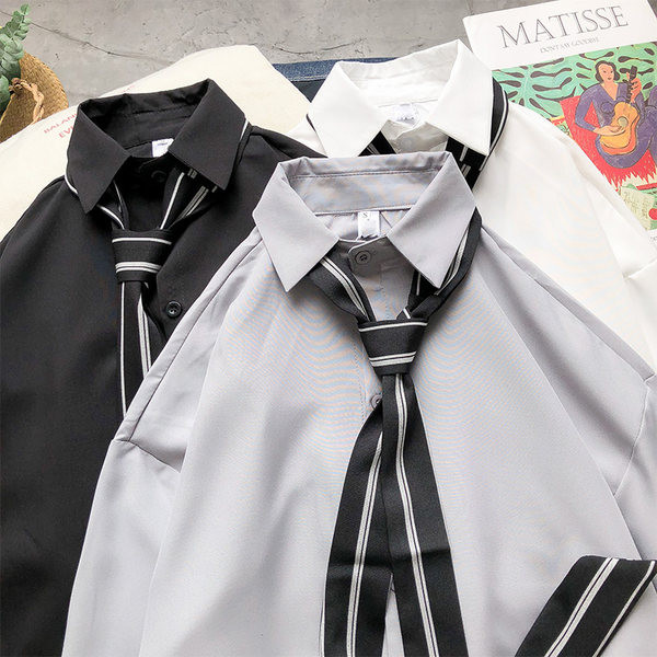 Camasa barbati eleganta cu cravata si model lat cu maneca 3/4