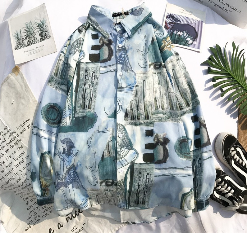 Cămașă bărbătească model larg cu guler clasic și mâneci lungi în modele colorate