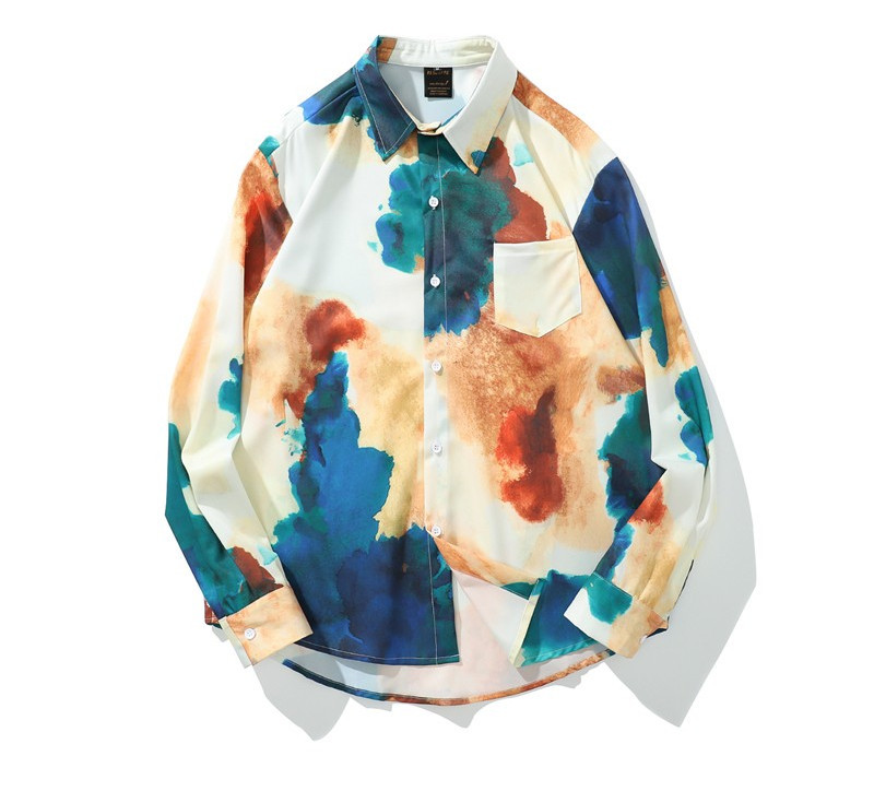 Cămașă bărbătească model larg cu guler clasic și mâneci lungi în modele colorate