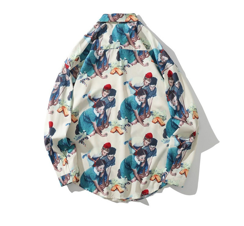 Cămașă bărbătească model larg cu guler clasic și mâneci lungi în modele colorate