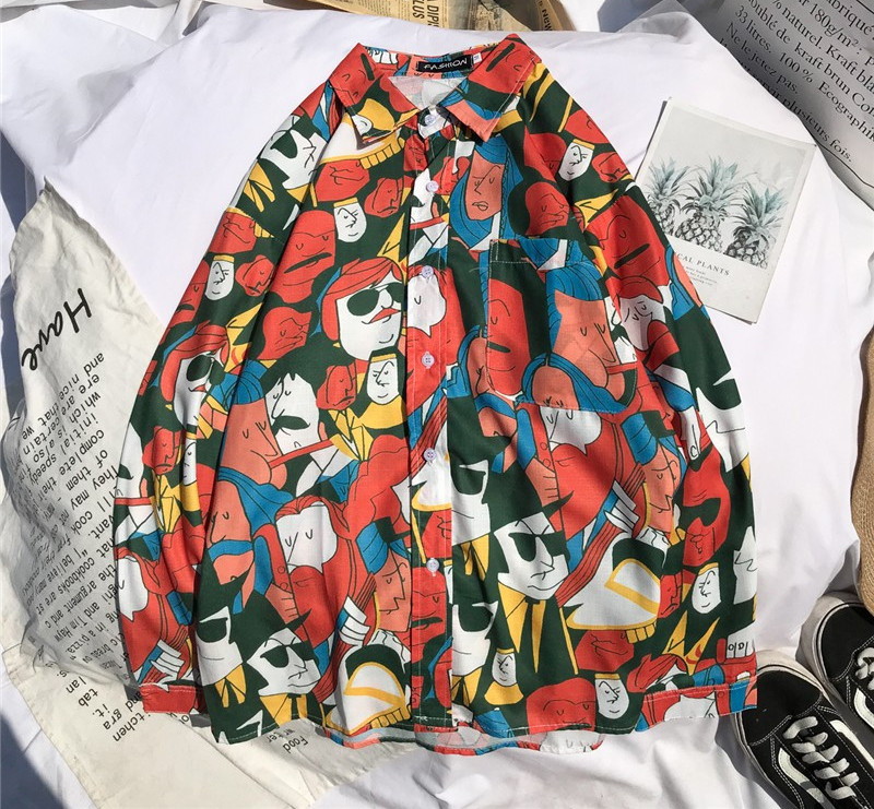 Cămașă bărbătească model larg cu guler clasic și mâneci lungi în modele colorate