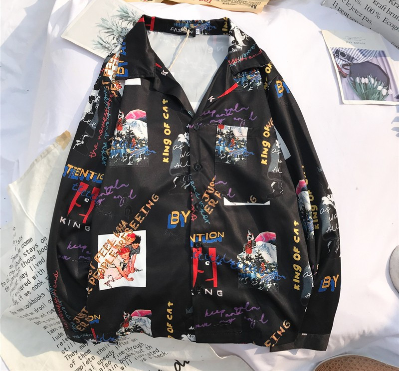 Cămașă bărbătească model larg cu guler clasic și mâneci lungi în modele colorate