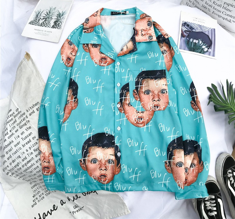 Cămașă bărbătească model larg cu guler clasic și mâneci lungi în modele colorate