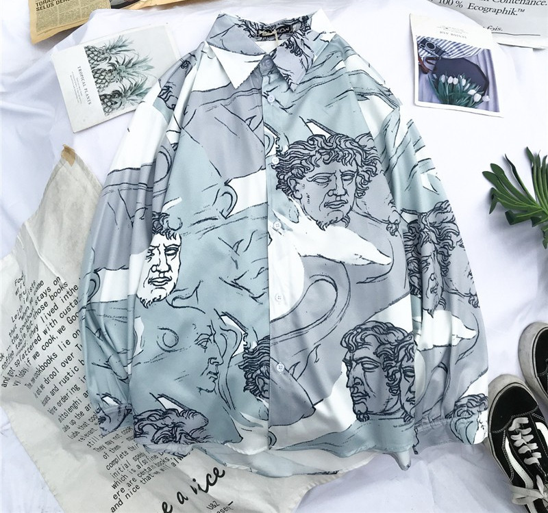 Cămașă bărbătească model larg cu guler clasic și mâneci lungi în modele colorate