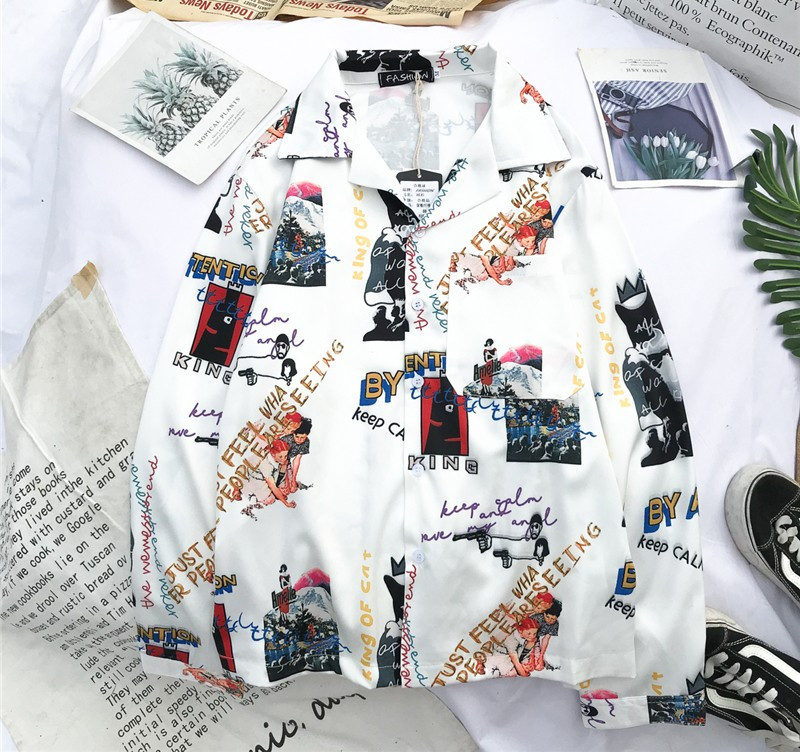 Cămașă bărbătească model larg cu guler clasic și mâneci lungi în modele colorate