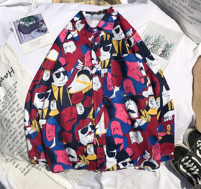 Cămașă bărbătească model larg cu guler clasic și mâneci lungi în modele colorate