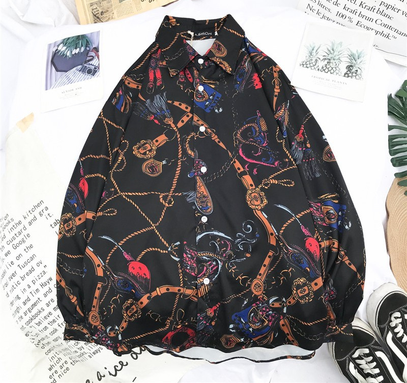 Cămașă bărbătească model larg cu guler clasic și mâneci lungi în modele colorate