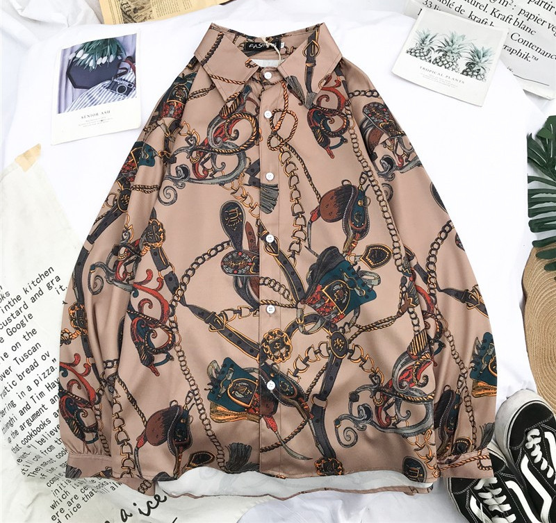 Cămașă bărbătească model larg cu guler clasic și mâneci lungi în modele colorate