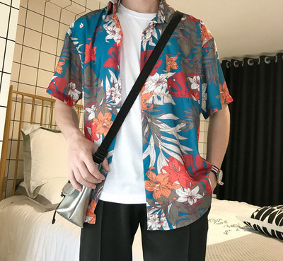 Ανδρικό κοντομάνικο πουκάμισο με φλοράλ μοτίβο