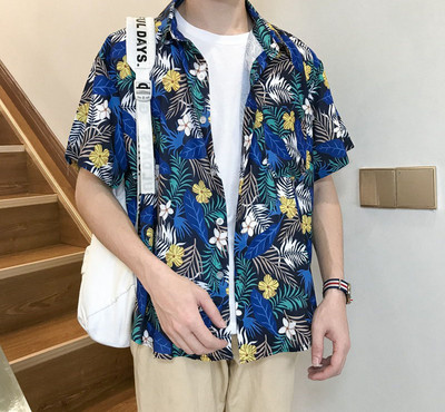 Ανδρικό κοντομάνικο πουκάμισο με φλοράλ μοτίβο