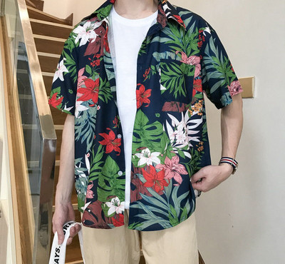 Ανδρικό κοντομάνικο πουκάμισο με φλοράλ μοτίβο