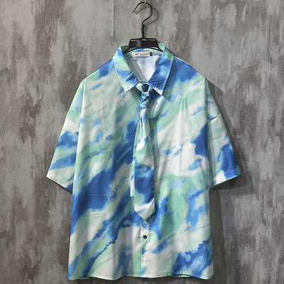 Ανδρικό πουκάμισο με απλικέ και κοντό μανίκι