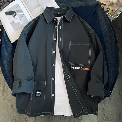 Ανδρικό πουκάμισο φαρδιά μοντέλο με μακριά μανίκια και επιγραφή