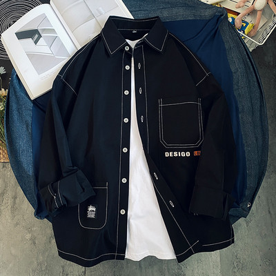 Ανδρικό πουκάμισο φαρδιά μοντέλο με μακριά μανίκια και επιγραφή