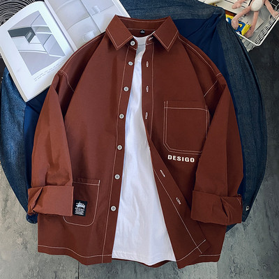 Ανδρικό πουκάμισο φαρδιά μοντέλο με μακριά μανίκια και επιγραφή