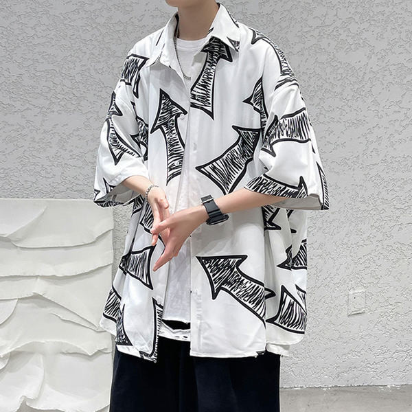 Cămașă casual pentru bărbați cu nasturi și mâneci scurte - două culori