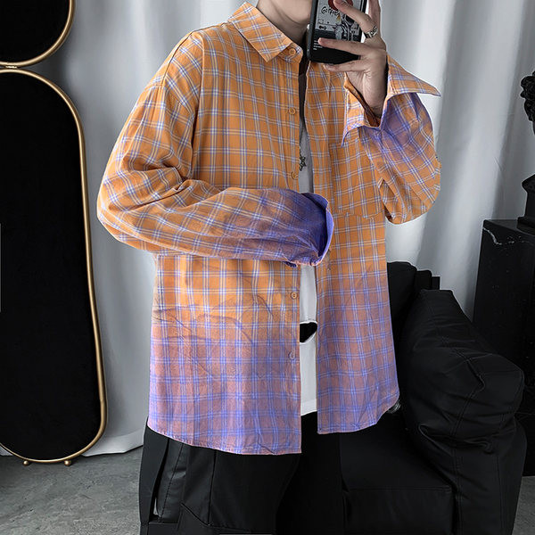 Camasa barbati in carouri model nou cu maneci lungi in culoare irizata