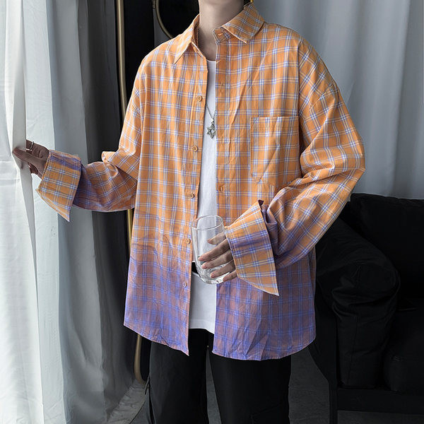 Camasa barbati in carouri model nou cu maneci lungi in culoare irizata