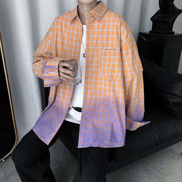 Camasa barbati in carouri model nou cu maneci lungi in culoare irizata