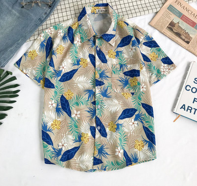 Cămașă de bărbați actuală cu mâneci scurte și nasturi