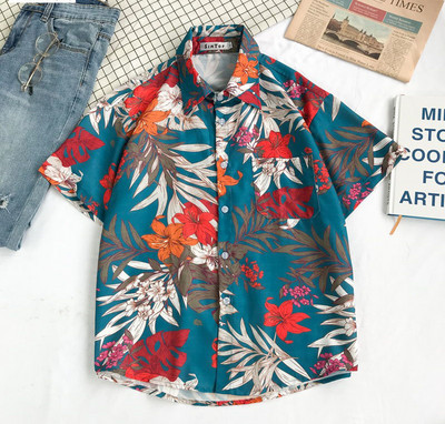 Cămașă de bărbați actuală cu mâneci scurte și nasturi