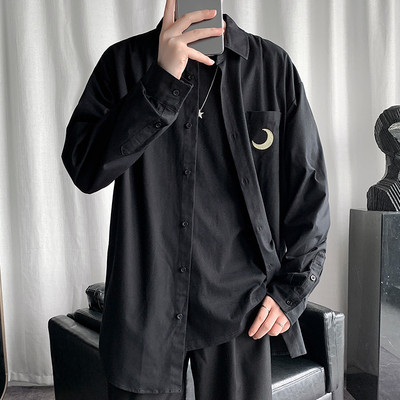 Cămașă bărbătească de primăvară cu mâneci lungi și broderie