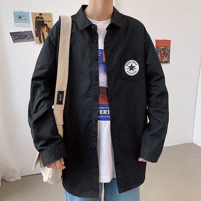 Cămașă bărbătească de primăvară cu mâneci lungi și broderie