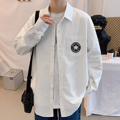 Cămașă bărbătească de primăvară cu mâneci lungi și broderie