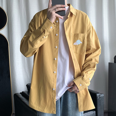 Cămașă bărbătească de primăvară cu mâneci lungi și broderie