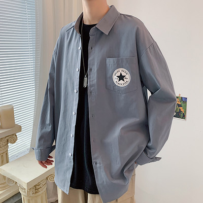 Cămașă bărbătească de primăvară cu mâneci lungi și broderie