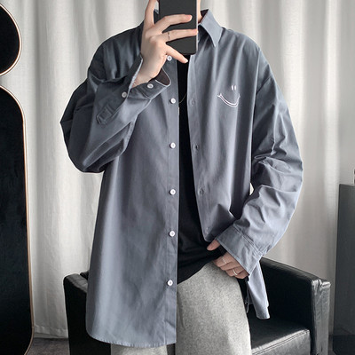 Cămașă bărbătească de primăvară cu mâneci lungi și broderie