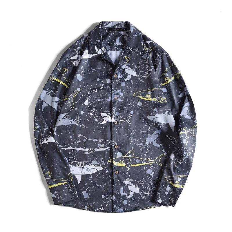 Vīriešu krekls ar krāsainu aplikāciju un garām piedurknēm