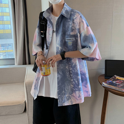 Vīriešu krāsains krekls ar pogām un īsām piedurknēm - divu krāsu