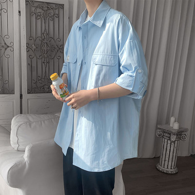 Camasa barbateasca uni model nou cu nasturi si buzunar