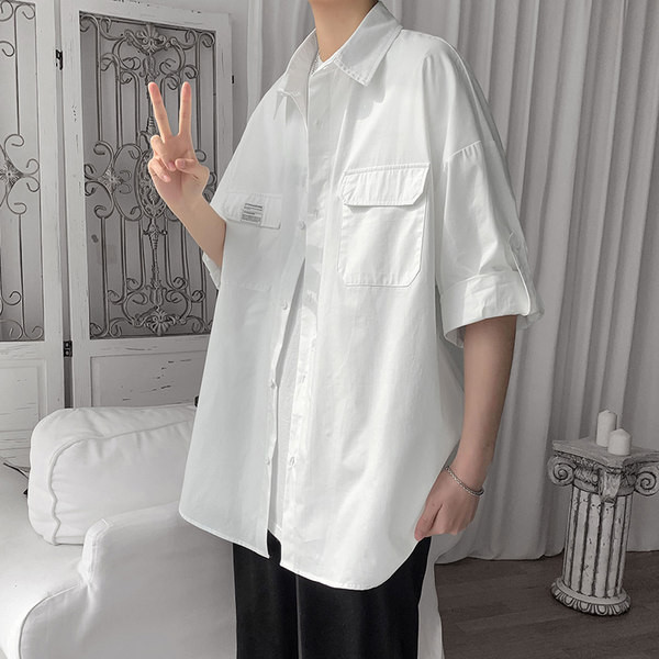 Camasa barbateasca uni model nou cu nasturi si buzunar