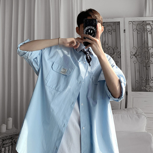 Camasa barbateasca uni model nou cu nasturi si buzunar