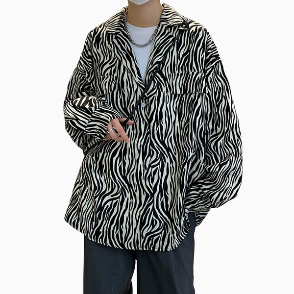 Camasa barbateasca model larg cu imprimeu zebra