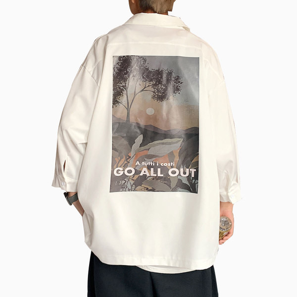 Cămașă modernă pentru bărbați cu imprimeu color pe spate