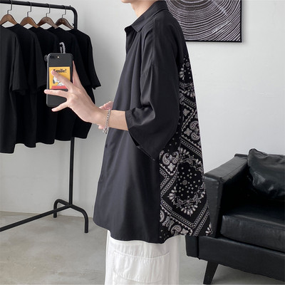 Νέο μοντέλο φαρδιά ανδρικό πουκάμισο με κουμπιά και 3/4 μανίκια