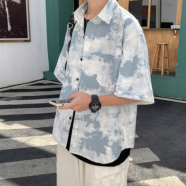 Cămașă bărbătească în două culori cu nasturi