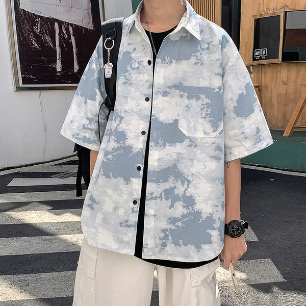 Cămașă bărbătească în două culori cu nasturi